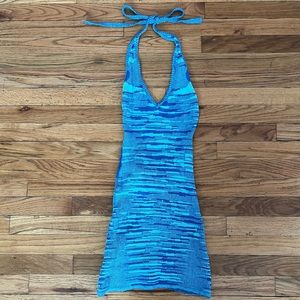 KNIT BLUE HALTER DRESS